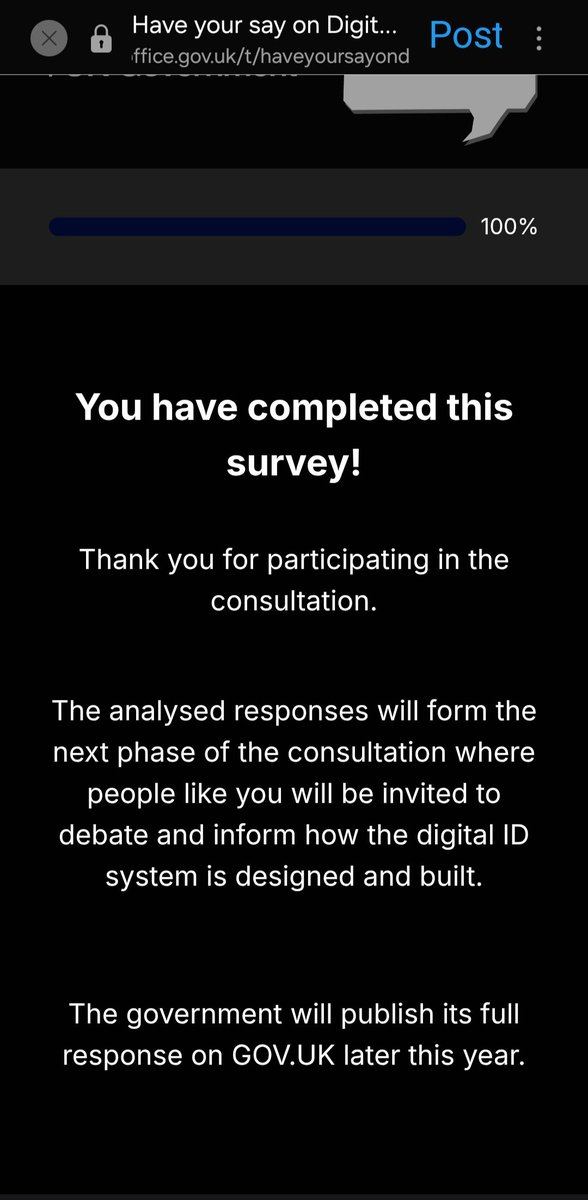 K31JAN's tweet photo. I had my say. Mostly calling them twats.
I believe I was fair in my consultation.
#notodigitalid #digitalid #nonannystates #nosocialmediaban #stoptheinvasion #stayoutofmyinfo #stayout #wesaidno #privacyrightsarehumanrights #fuckdigitalid #dontcomply #weshallnotcomply https://t.co/bDAZqCjKes