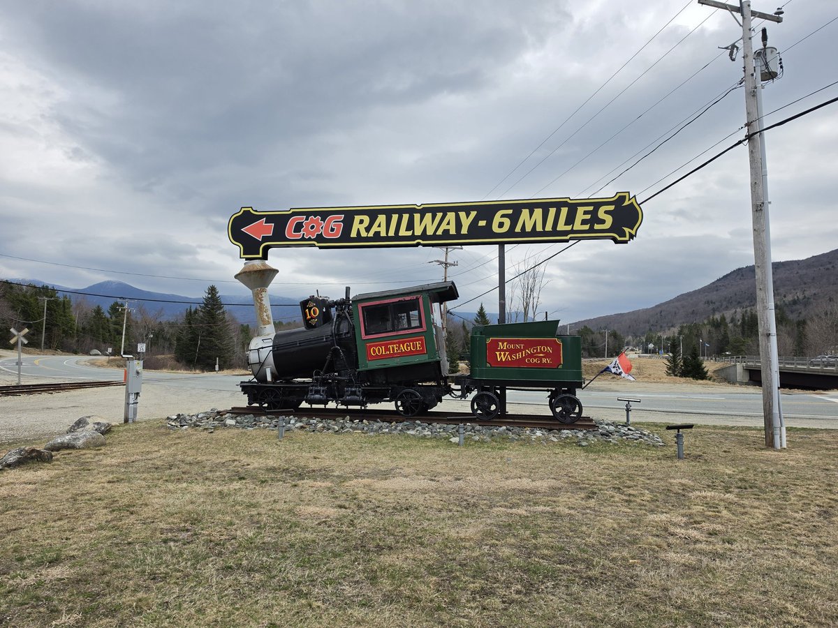 ArmstrongM84's tweet photo. Last week on Earth Day I rode Mount Washington Cog Railway on one of their biodiesel trains. 😆
Wish we could’ve reached the summit, but it was still too cold. Mount Washington earns its title: “Home of the World’s Worst Weather.” Thanks Ashley.
 #mountwashingtonrailway https://t.co/cbwZfP2Bfq