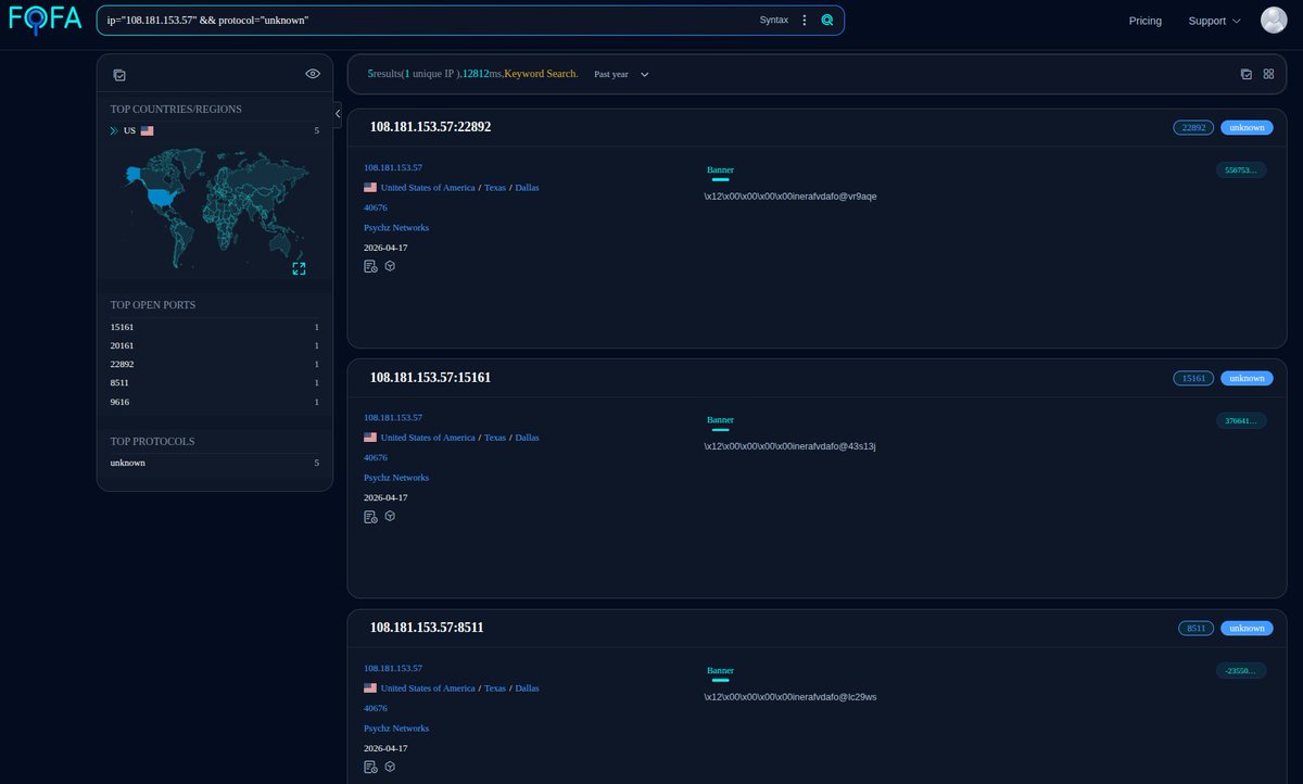 Cyberteam008's tweet image. Latest #Crimson #RAT Payload

File: vrmtkvim wimyras.exe
MD5: b915e9fe3d5541e75609b220ed2e88b0
C2: TCP 108.181.153[.]57:9616

Banner Signatures from #Fofa for #C2 ports:
Port-8511 { inerafvdafo@lc29ws }
Port-9616 { inerafvdafo@9iazz7 }
Port-15161 { inerafvdafo@43s13j }
Port-20161