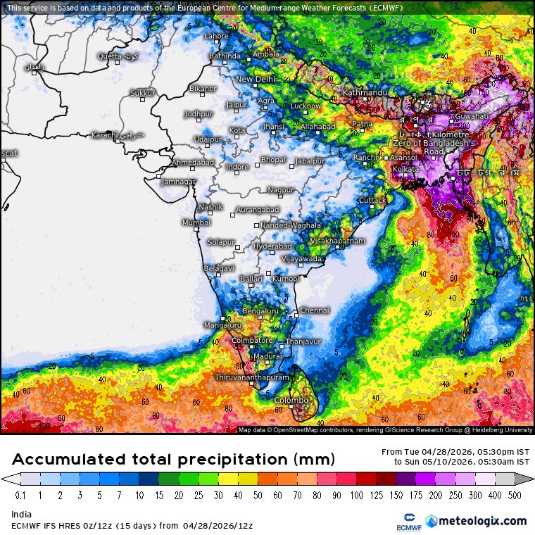 smkirthiga's tweet photo. April 29, 2026: Heat is really building up across central India. #Maharashtra, #Uttar Pradesh, and #Madhya Pradesh are seeing several places hit 44-45.5°C, while #Delhi-NCR continues to feel the pressure.
What's especially tough is the narrow day-night temperature swing in many urban and semi-urban areas. The ground heats up intensely during the day, but the heat gets trapped locally, so even the nights don't bring much relief.
Meanwhile, coastal Odisha, Andhra, and Tamil Nadu, plus interiors of Telangana and Chhattisgarh, are under serious heat stress with some Extreme Danger heat index readings crossing 54°C. The humidity there is making it feel even worse.

On the brighter side, #Kerala, South TN, #Karnataka, coastal #Maharashtra (Konkan), and parts of northern India including higher reaches of #Himachal and #Uttarakhand are getting some respite. #Northeastern states will continue to see their share of pre-monsoon showers.Interestingly, #Kerala mainly southern parts and south  TN parts can see scattered rains almost every day until May 10. #Bengaluru is set to see cooler temperatures and rains in the evening hours. Nothing considerable seen for #Chennai as of now, maybe some scattered surprise spells later this week.

Some relief for #Odisha and other parts of #Eastcoast is also seen in the first week of May. These are mostly thunderstorms type clouds, giving rains in the noon-evening hours. Caution needed.

Stay cool and hydrated, folks. May is going to test us, but we will also have relief days as widespread rain is expected.

#IndiaHeatwave #HeatStress #Thunderstorms

Disclaimer: Inferences are personal. For official updates follow IMD.
