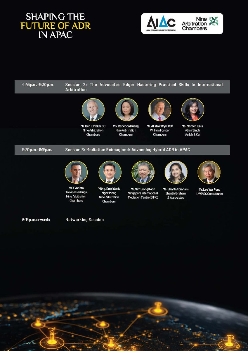 officialaiac's tweet photo. We are one week away!

The full programme for "Shaping the Future of ADR in APAC" is here and we are pleased to share the distinguished speakers joining us for this joint event with Nine Arbitration Chambers.

Register now via https://t.co/oVeTvUaOeg or events@aiac.world. https://t.co/25Bk75PxPK