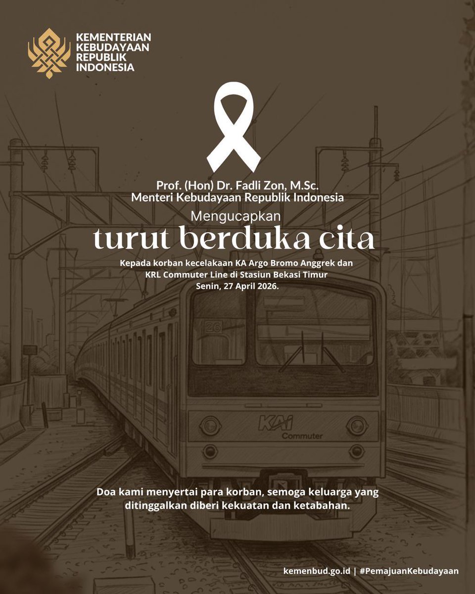 fadlizon's tweet photo. Turut berduka cita sedalam-dalamnya kepada korban kecelakaan KA Argo Bromo Anggrek dan KRL Commuter Line di Stasiun Bekasi Timur.

Doa kami menyertai para korban. Semoga keluarga yang ditinggalkan diberikan kekuatan dan ketabahan. Amin YRA. https://t.co/PykWGnFvNf