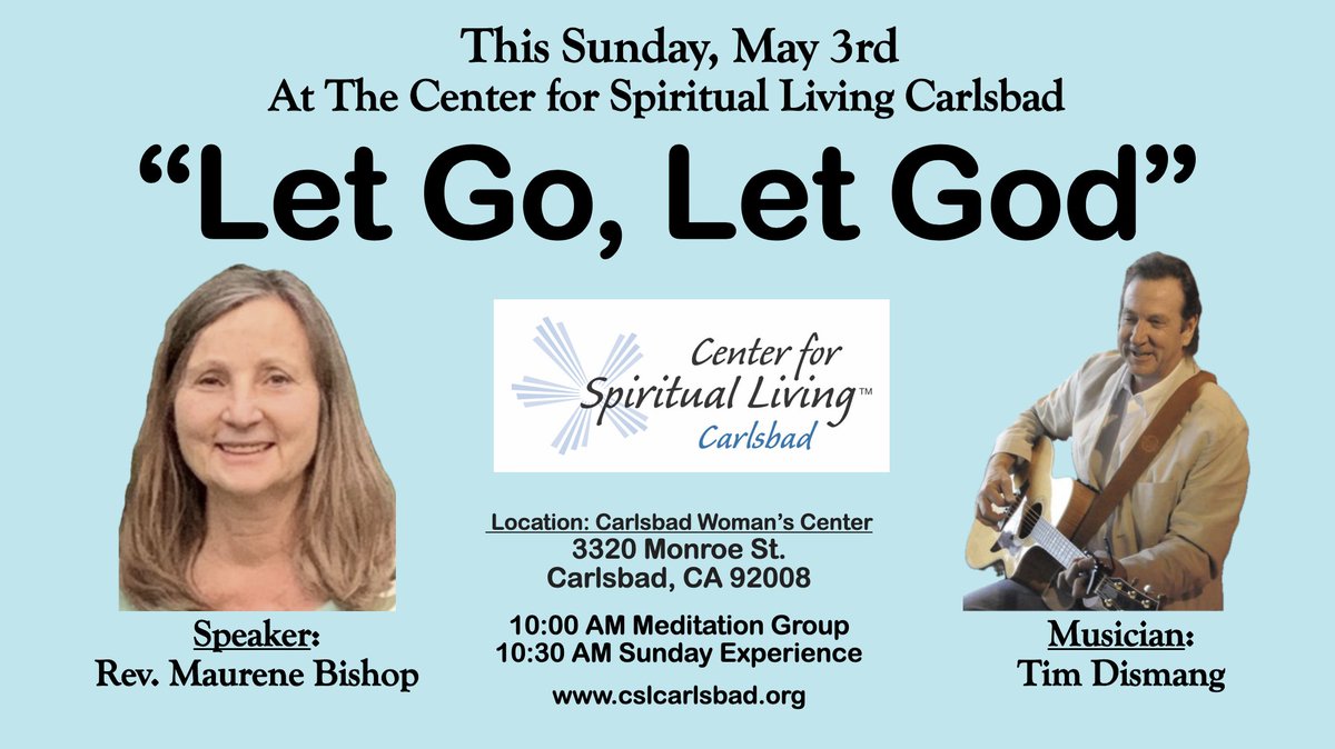RevKateD's tweet photo. Join us any Sunday morning for music, meditation, and metaphysics at 10:30 AM, online or in person.  We meet at 3320 Monroe St. in Carlsbad, CA.  Or come early for a twenty minute meditation in person at 10 AM.  https://t.co/6KXwGJD77Q https://t.co/fV1eQydNHN