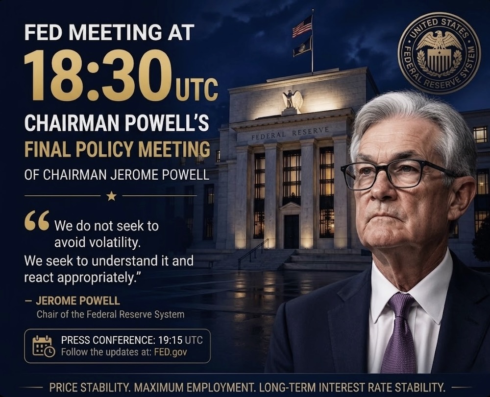 lenamphoto6886's tweet image. 🚨 Jerome Powell’s FINAL Fed meeting: 18:30 PM UTC TODAY! 🏦🇺🇸 A historic transition for the global economy. All eyes on the 18:30 UTC rate decision. Watch the volatility! ⏳📉 #Fed #JeromePowell #FOMC #InterestRates #UTC #Economy #CryptoNews #BreakingNews