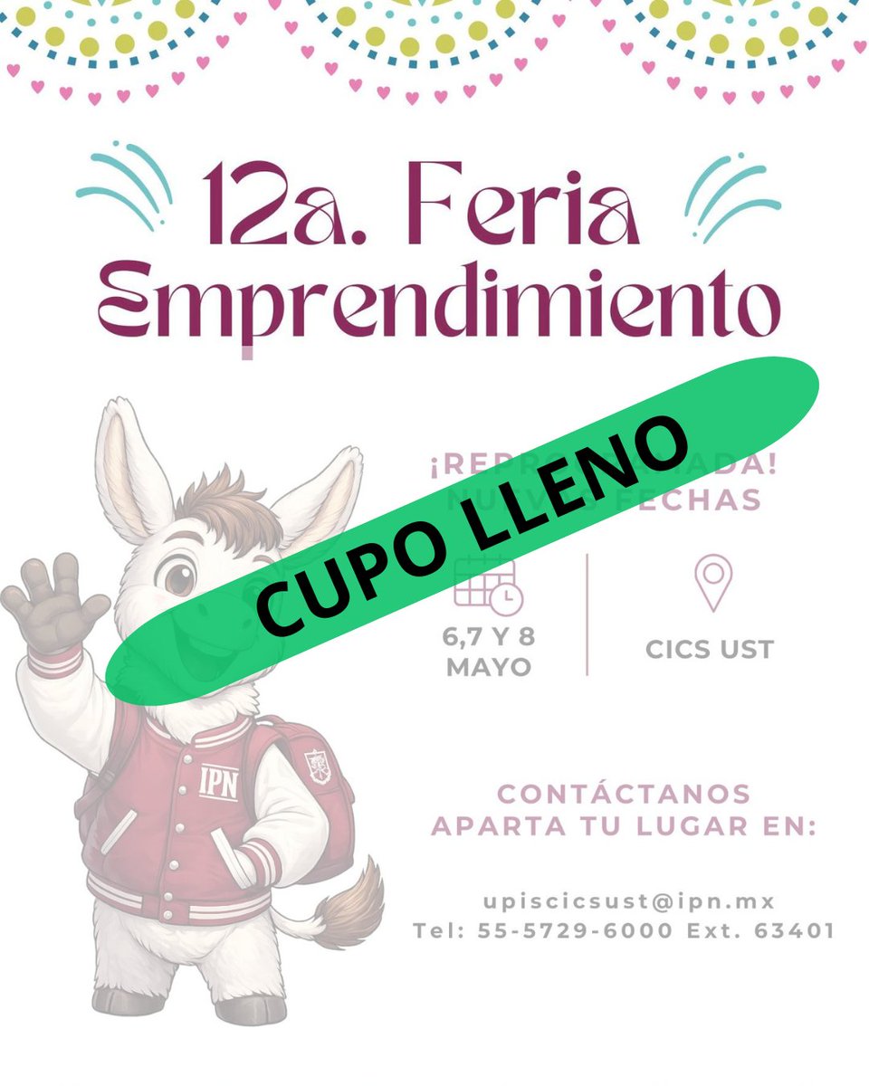 Agradecemos a las personas interesadas por formar parte de los stands de la 12a Feria de Emprendimiento: hemos alcanzado el máximo de expositores.
Les invitamos a visitar los emprendimientos politécnicos:
🗓6, 7, y 8 de mayo, 2026
📍Explanada del #CICSUST