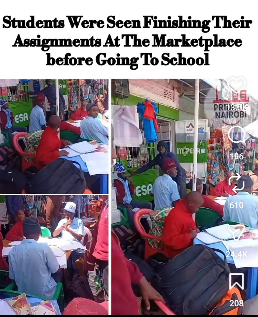 MajimajiKenya's tweet image. High School students spotted finishing their homework at a market place before reporting to school. Why not at home? #Brekko