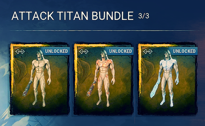 MeepLessThan3's tweet photo. @JulioHalliwell @DeadbyDaylight While all 3 Trapper skins individually for around 15$. You can purchase all 3 Attack Titan skins in the bundle of the same name for like 23$. https://t.co/UsXnWXTg4R