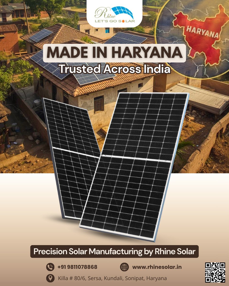 Har rooftop ab banega power station ⚡
Rhine Solar ke precision-made panels, Haryana se lekar poore India tak reliable performance deliver kar rahe hain.

📞 Contact Us: +91 98110 78868
🌐 Visit: rhinesolar.in

#RhineSolar #SolarIndia #SolarEnergy #GoSolarIndia