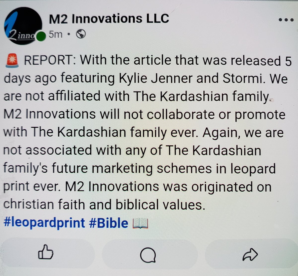 _M2_'s tweet image. 🚨REPORT: Statement released regarding the leopard print article that occurred 5 days ago. #leopardprint @KylieJenner #Bible 📖