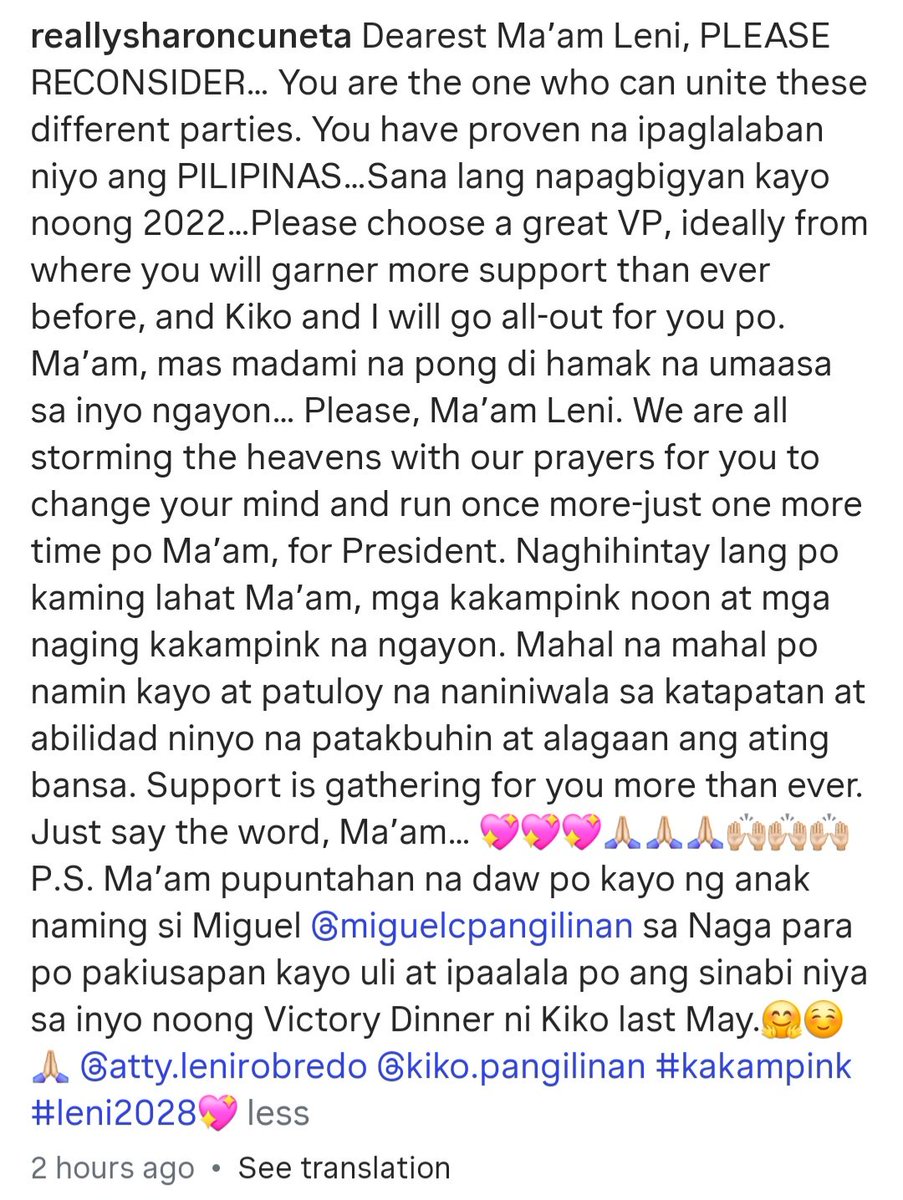 Ms. Sharon Cuneta for President Leni Robredo in 2028 🌷