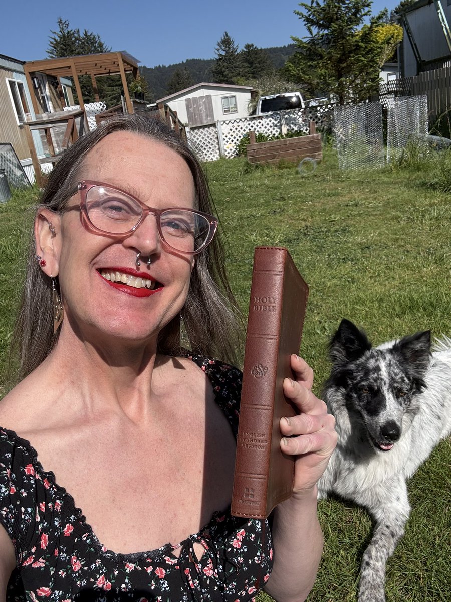 sharks3dgirl's tweet image. My new 2025 print ESV Thinline Full-grain Leather Bible arrived. Now it’s time to enjoy a bit of reading in the sunshine with Shadow while I wait for my Schuyler Quentel ESV Bible Preorder to arrive. Thanks @timwildsmith for your videos! #christian #trans #m2f #bible #god