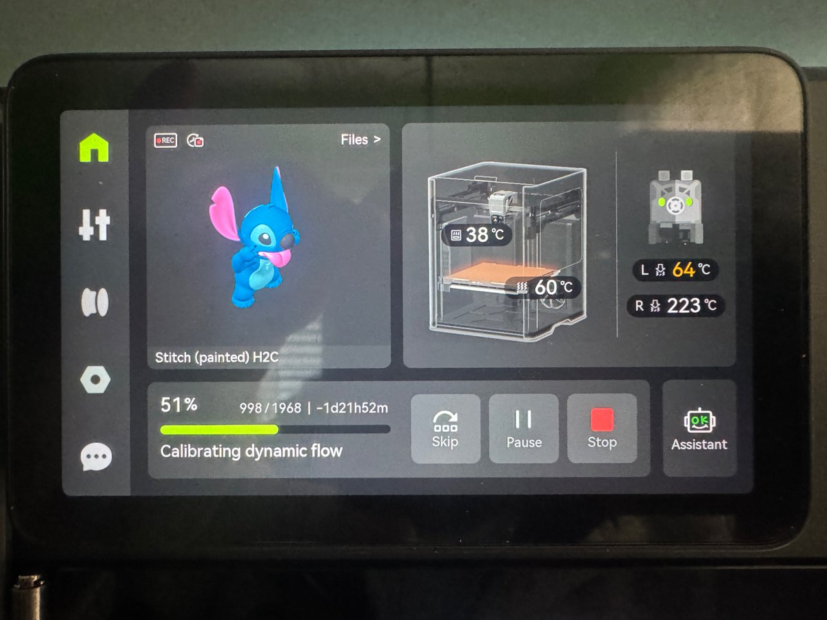 reprinted3D's tweet image. #Stitch is still printing on the @BambulabGlobal #H2C. One day and 21 hours remaining.