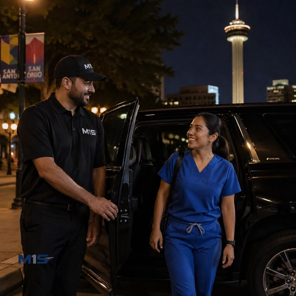 m1sglobal's tweet image. Clocking out late in San Antonio? 🌙 M1S has your back with safe, vetted rides for our shift workers &amp;amp; military fam. Get home securely tonight. 🚗💨

Book: m1s.app

#SanAntonio #SafetyFirst #M1S #ShiftWork