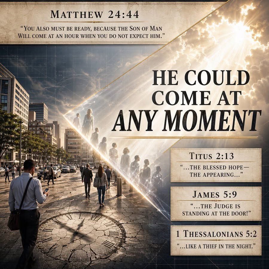 Could He come today… or are we waiting for signs first?

A normal afternoon.
People walking. 
Phones in hand. 
Conversations mid-sentence. 
Traffic moving. 
Life… steady.

And then—absence.

A chair left empty. 
A car drifting without a driver. 
A conversation that never