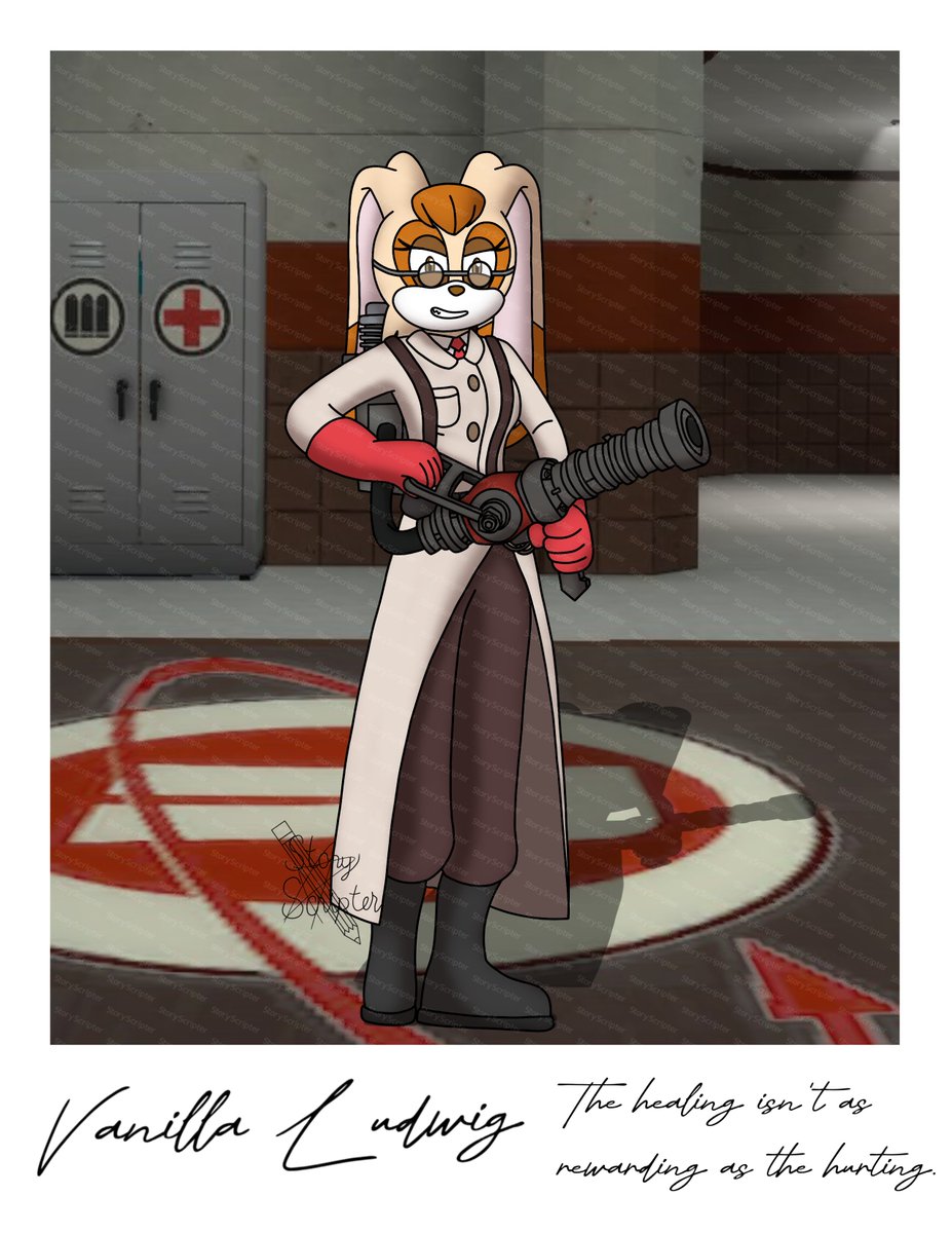StoryScripter's tweet photo. Vanilla the Rabbit's (Ludwig's) past was pretty crazy, but Cream thankfully managed to calm her down.

She still hasn't let the robber out of the pumpkin though.

#vanillatherabbit #Medic #TF2 #TeamFortress2 #sonicthehedgehogart #sonicfandom #SonicTheHedghehog #sonicart #sth https://t.co/KSNsRzSs1D