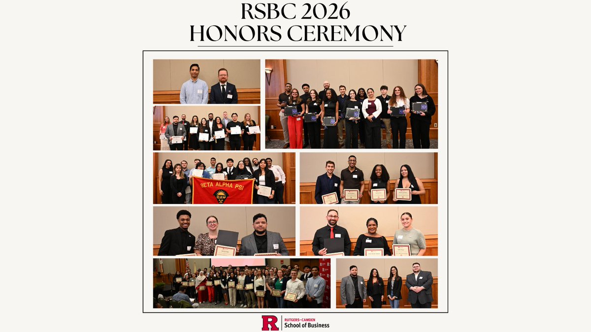 RutgersSBC's tweet image. The Rutgers School of Business–Camden Honors Ceremony recognized outstanding achievement across academic societies, scholarships, and leadership programs.  

Congratulations to all who were honored. We are proud of you! 🎓✨

#RutgersBusiness #RSBC #honors