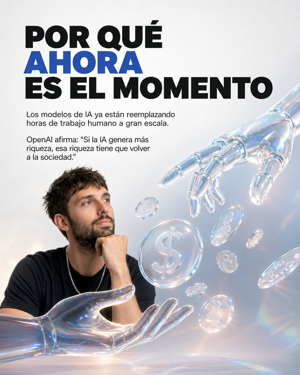 rodrigoserraok's tweet photo. 🚨 OpenAI acaba de soltar una bomba que podría cambiar tu vida laboral para siempre

¿Te imaginás trabajar 4 días a la semana y cobrar lo mismo? No es ciencia ficción. Es la propuesta oficial de una de las empresas más importantes de IA del mundo.

La realidad es que la IA ya está haciendo el trabajo que antes nos tomaba horas. Y OpenAI dice algo revolucionario: "Si la tecnología genera más riqueza, esa riqueza tiene que volver a la gente".

Su propuesta completa incluye:
🔹 Semana laboral de 4 días con sueldo completo
🔹 "Dividendo de eficiencia" para trabajadores
🔹 Fondo público donde todos cobremos parte de las ganancias de IA
🔹 Impuestos a la automatización

Las empresas que ya lo probaron no bajaron productividad. De hecho, muchas la aumentaron.

La pregunta del millón: ¿tu trabajo actual se podría hacer en 4 días con ayuda de IA?

Porque si OpenAI tiene razón, no estamos hablando de una utopía lejana. Estamos hablando del futuro del trabajo.

💬 Contame: ¿creés que es posible o demasiado bueno para ser verdad?

👥 Compartí este post con alguien que necesite escuchar esto
💾 Guardalo para cuando tu jefe pregunte por productividad
🔔 Seguime para más actualizaciones sobre el futuro del trabajo

---
#OpenAI #InteligenciaArtificial #FuturoDelTrabajo #Productividad #SemanaLaboral4Dias #Automatizacion #Tecnologia #Innovation #WorkLifeBalance #AI #MachineLearning #DigitalTransformation #FuturoLaboral #Eficiencia #RodrigoSerra #Argentina #Tech #Trabajo #Empresa #Sociedad #Economia #Renta #UBI #Revolucion #Cambio