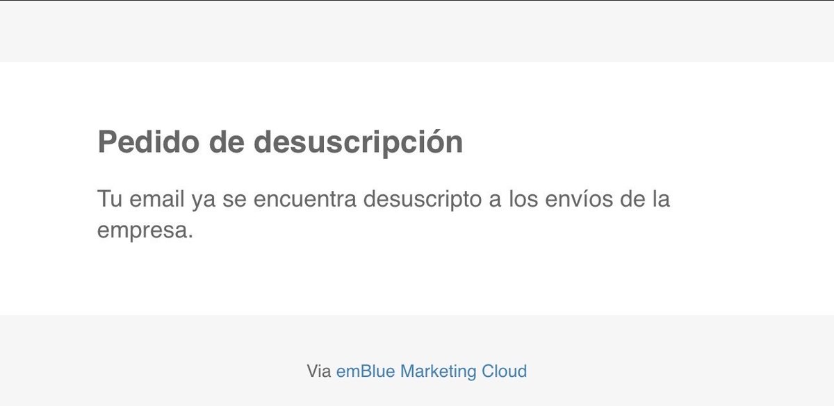 Juanstdio's tweet photo. @mis2centavos @HacKanCuBa @madorni @jdoedoe101101 "Tu email ya se encuentra desuscripto a los envíos de la EMPRESA".......... https://t.co/OViuSiGXXA