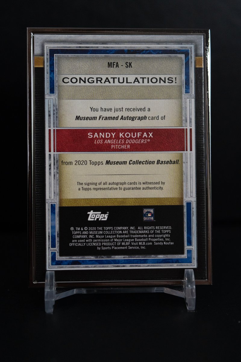 LilDingers's tweet photo. 2020 Topps Museum Collection Sandy Koufax Black Frame auto 4/5. $1,200. 2nd Day Air delivery, insured. https://t.co/9zSZhGihtD