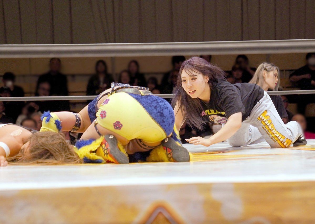 arrinaimyon1's tweet image. 2026年4月25日　後楽園ホール
マリーゴールド　#MARIGOLD　#pw_mg
◆BEW女子選手権試合
エンジェル・ヘイズ vs #山岡聖怜

試合後、リングにあがって山岡聖怜さんを介抱する
#山﨑裕花 さんです
@y_seri_1113
@__ukachan