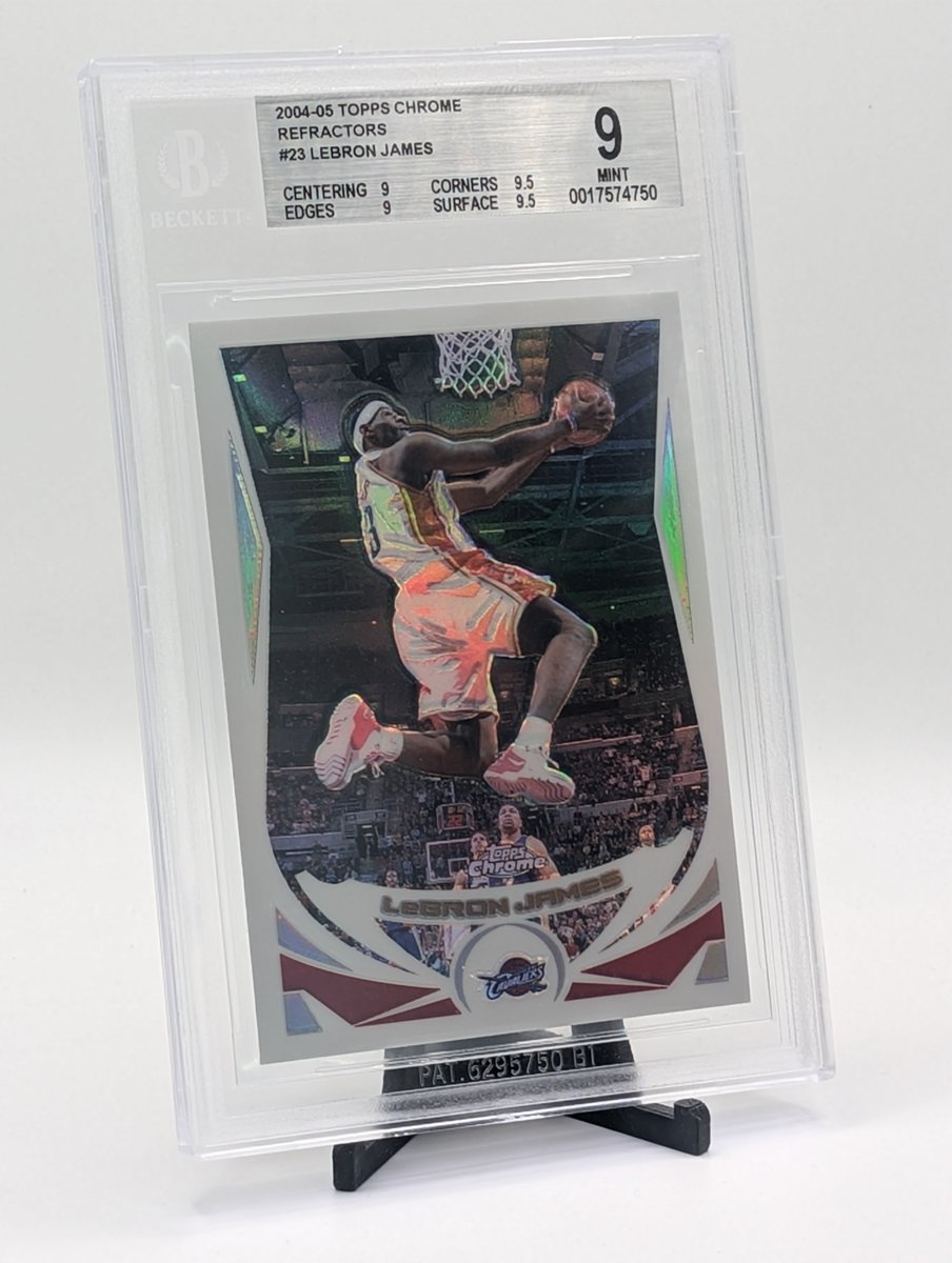 LeBronicles23's tweet photo. With @Topps taking over #thehobby again, the oldest @KingJames cards look to surge! Here are the few I own. Do you think #Lebron's early Topps cards are undervalued? @CardPurchaser 

#LebronJames #LBJ #Topps #ToppsChrome #ToppsFinest #Refractors #GoatJames #TradingCards #NBA #PSA https://t.co/gq9YiqeOyq