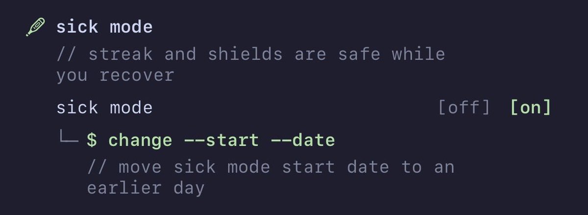 inithabits's tweet image. I posted earlier about the hardest problem in a habit tracker — what happens when someone misses a day. Here's one of the answers I built: sick mode.

#iosdev #buildinpublic #appdevelopment #appdesign #productivity