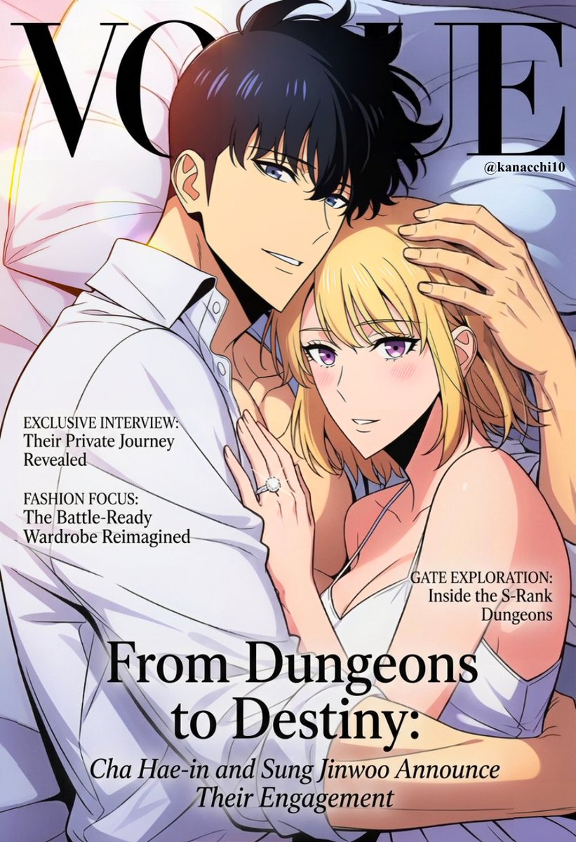 kanacchi10's tweet image. VOGUE EXCLUSIVE: The Shadow Monarch has found his light. Sung Jinwoo and Cha Hae-in are officially engaged! #俺レべ #SoloLeveling