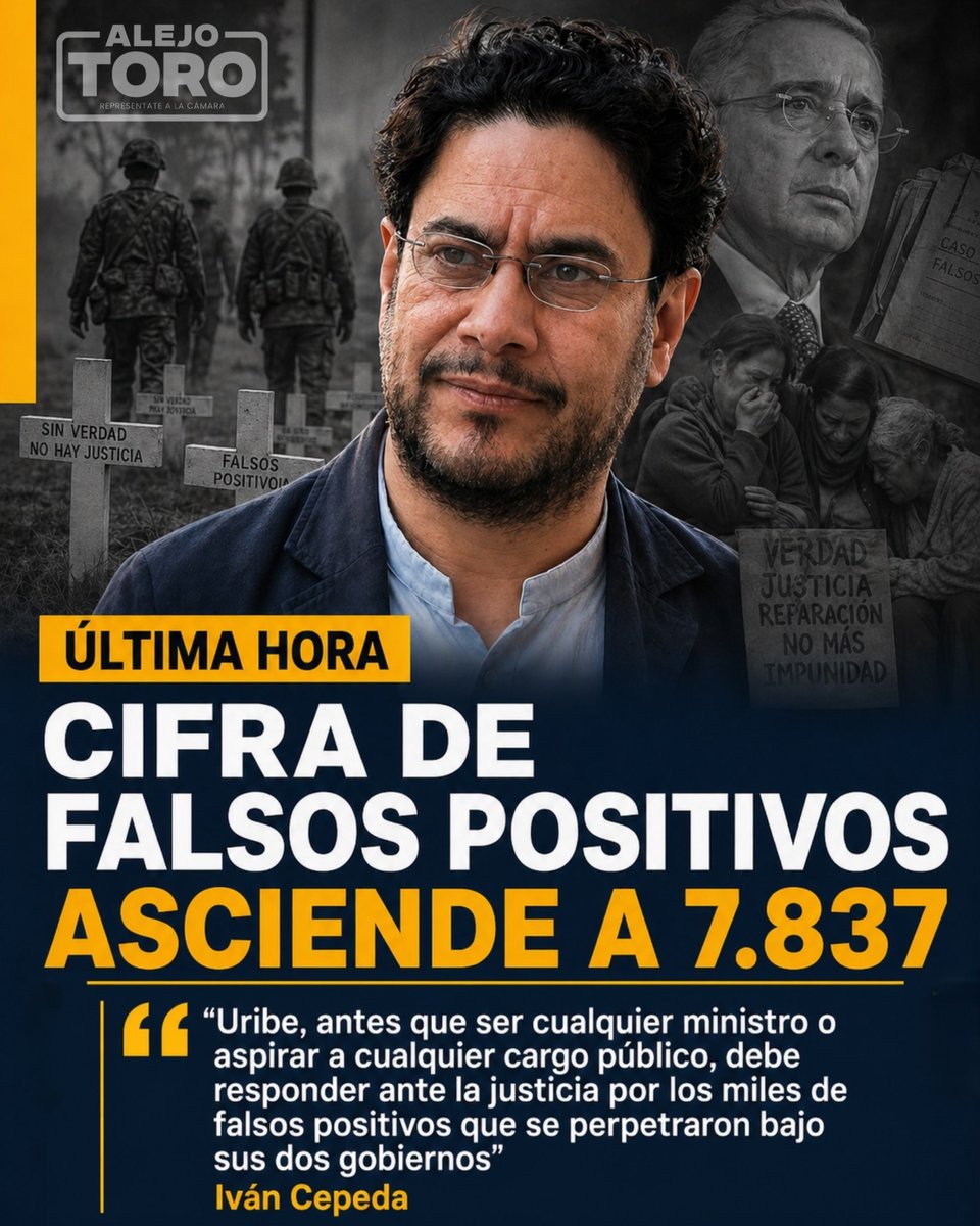 AUMENTA LA CIFRA DE FALSOS POSITIVOS A 7.837‼️

<a href="/IvanCepedaCast/">Iván Cepeda Castro</a> le recuerda a Uribe que fue durante su gobierno. 

Por las víctimas, por sus familias y por Colombia: verdad, justicia y no repetición. ✊🏼🇨🇴