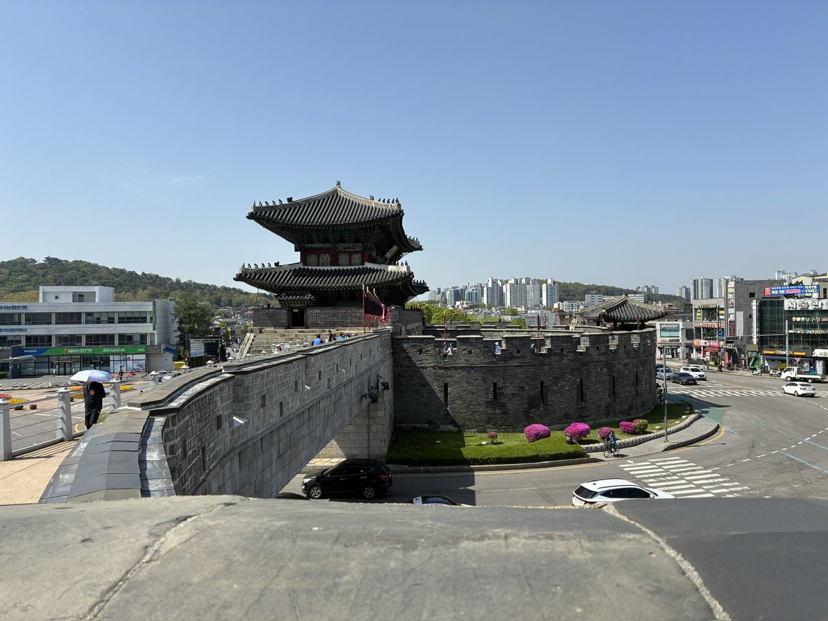 Sfc2026hide's tweet photo. 韓国の世界遺産、水原華城（スウォン・ファソン）行ってきました！  

晴天で風も一切なく、最高のコンディションで散策できました🌞 

城壁を歩きながら見える伝統的な景観と、現代の街並みが融合した景色が本当に美しいです。
まるでタイムスリップしたような雰囲気で、歩いているだけで気持ち良かったです📷✨

歴史好きにも、写真好きにも、のんびり散策したい人にも超おすすめのスポット！

次は夜のライトアップも見てみたい〜  

#水原華城 #スウォン #韓国世界遺産 #韓国旅行 #HwaseongFortress