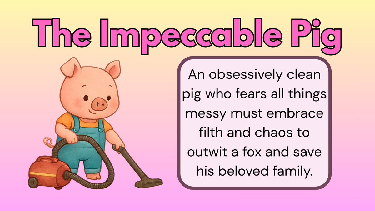 pchadden's tweet image. The Impeccable Pig: Quadrain the pig despises disgust, fears filth, and hates mess. Then a ferocious fox forces him to dive into mud and mayhem to save his family. #questpit #PB