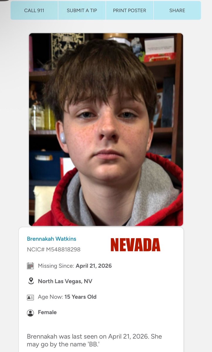 Ohio1ShyGirl's tweet image. #NEVADA   #BrennakahWatkins  a.k.a. #BB  #MissingChild ‼️Please Share‼️ #MissingPerson  #MissingPeople ☎️Las Vegas Metropolitan Police Department (NV) (702) 828-3111    missingkids.org/poster/NCMC/20…