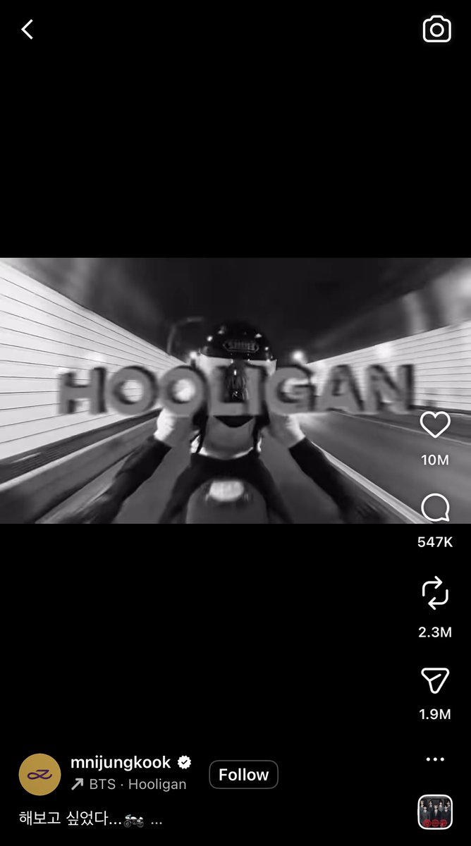 #JungKook is proving his massive social media influence once again. His "Hooligan” challenge video posted on April 22 surpassed 1️⃣0️⃣0️⃣M views in just four days. The clip reached over 2️⃣M reposts within two days and officially became the third most-shared post in Instagram history