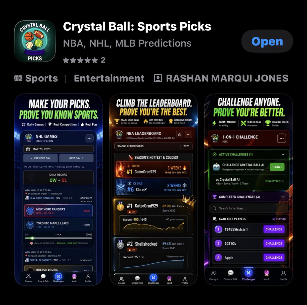 GatorGrad929's tweet photo. Think you know sports? 👀

Make your picks. Climb the leaderboard. Prove it.

🏒🏀⚾ Daily NBA, NHL &amp; MLB predictions  
🔥 Challenge anyone  
🚫 No betting — just bragging rights  

Download Crystal Ball Picks 👇
#SportsPicks #NBAPicks #NHLPicks #MLBPicks #SportsPredictions https://t.co/w7HOAh0CEC