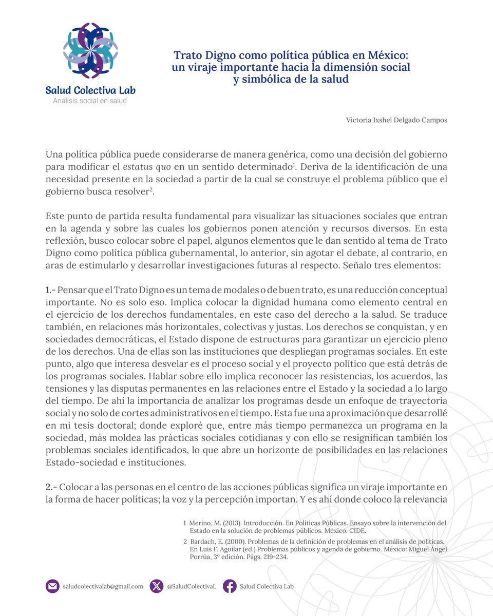 SaludColectivaL's tweet photo. 🗣️¿Por qué el #TratoDigno puede ser pensado como una política basada en los derechos? 
¡Te invitamos a leer nuestra #ColumnaDeOpinión! En esta semana nuestra fundadora @IxshelDelgado reflexiona sobre el Trato Digno y la dimensión social de la salud. Lee y comparte 📚🔗😊 https://t.co/sPQwmYEOxF