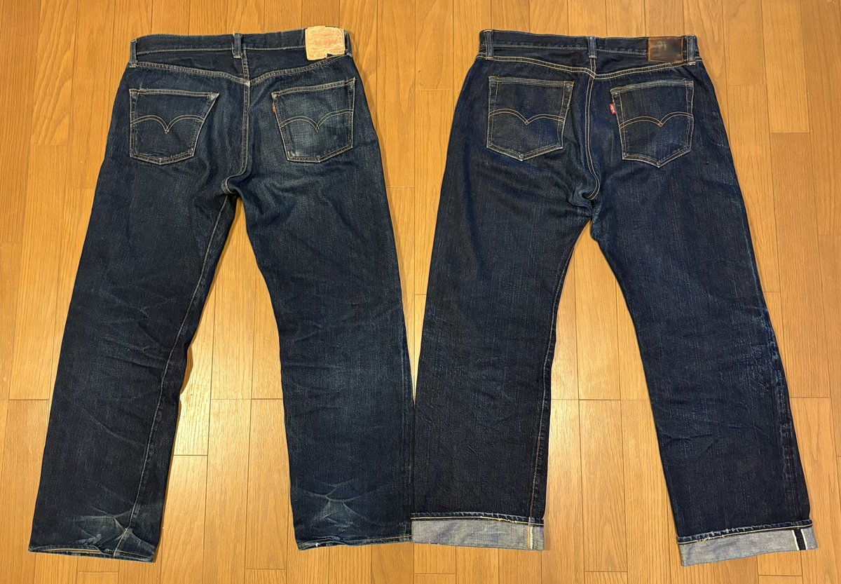 SU1EpFOktCDdNao's tweet image. #アメカジ
レプリカ591XX、
W36比較、
①②左リーバイス旧日本製W36 
、
右フラットヘッド3005W36、