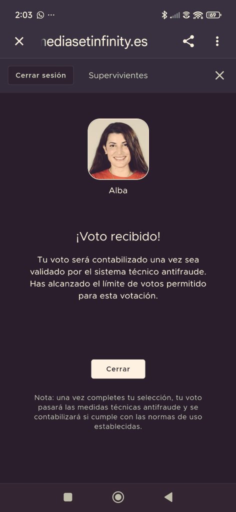 De momento sigo apostando por Alba. Es muy buena supervivientes,la mejor de las chicas para mí.
También me gusta mucho Alvar y aunque Alba y él tengan sus cosillas ,es cosa de convivencia. Me alegro que Soto se haya salvado,bien merecido. Ahora tiene que salvarse Alba.