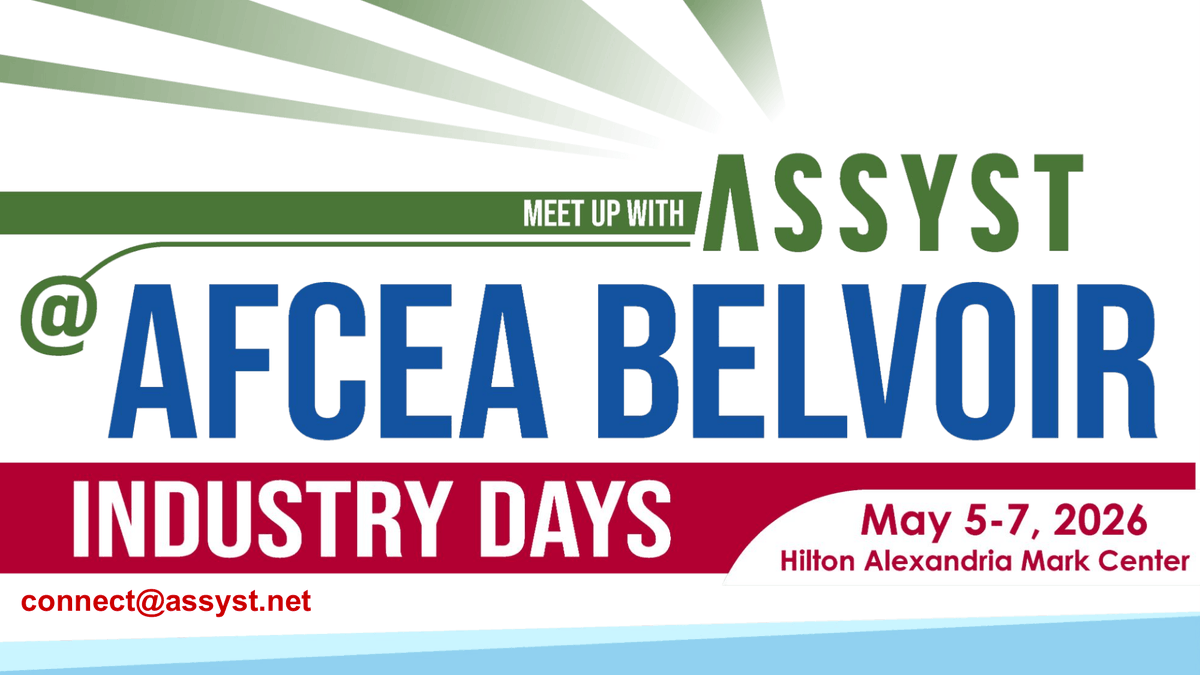 ASSYSTInc's tweet photo. https://t.co/0rfx8irctW | Booth #130 meet ASSYST at AFCEA Belvoir Industry Days, May 5-7, 2026, Hilton Alexandria, Mark Center, Virginia - #ABID2026 #AFCEA https://t.co/O2KTqHIeKV