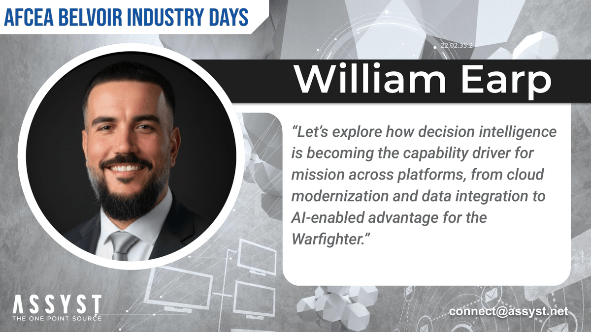 ASSYSTInc's tweet photo. https://t.co/0rfx8irctW | Booth #130 meet ASSYST at AFCEA Belvoir Industry Days, May 5-7, 2026, Hilton Alexandria, Mark Center, Virginia - #ABID2026 #AFCEA https://t.co/O2KTqHIeKV