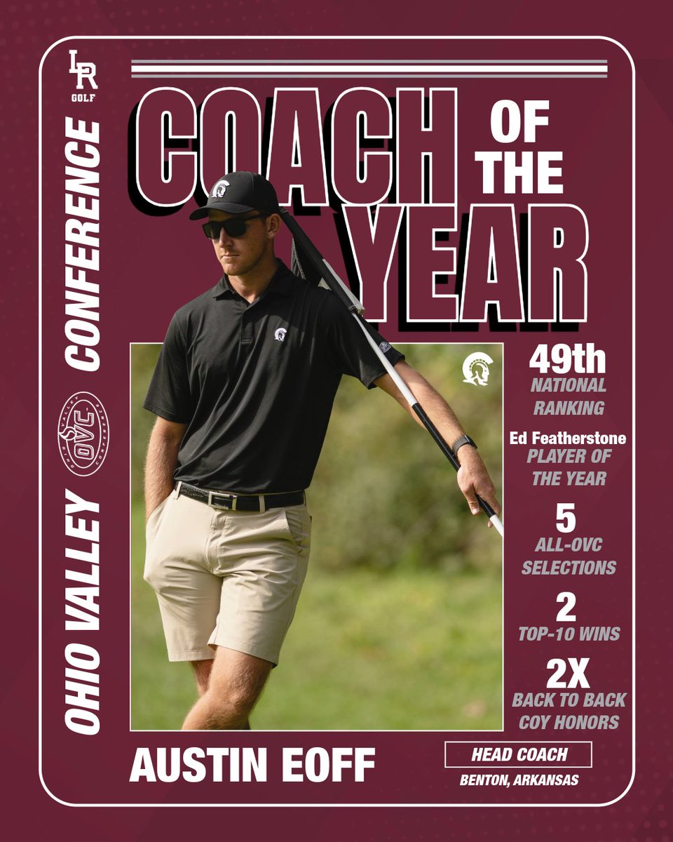 LittleRockMGOLF's tweet photo. 𝑶𝑽𝑪 𝑪𝒐𝒂𝒄𝒉 𝒐𝒇 𝒕𝒉𝒆 𝒀𝒆𝒂𝒓 : @austineoff 

Back-to-back coach of the year honors for our head coach. 

#LittleRocksTeam https://t.co/f8vrEpZweS