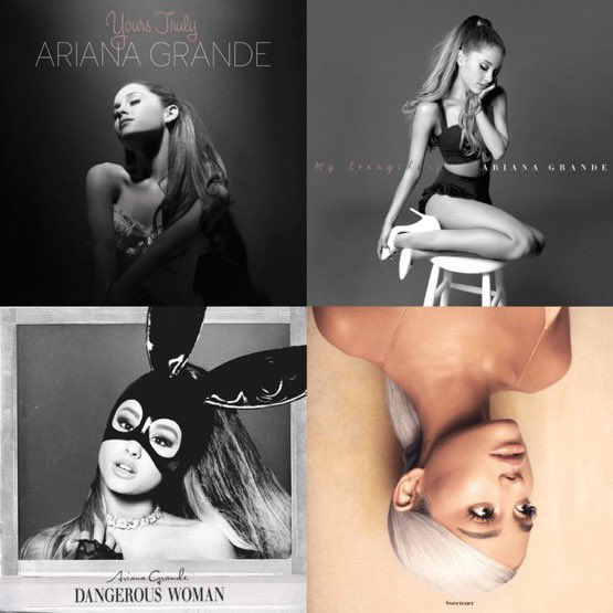 impxrfectforyou's tweet photo. out of ariana’s first 4 albums, the last was the only one in color. out of ariana’s last 4 albums, the last one is the only one in black &amp; white… this is lowkey symbolism for something but i don’t wanna say it https://t.co/hE2ph6ibmX