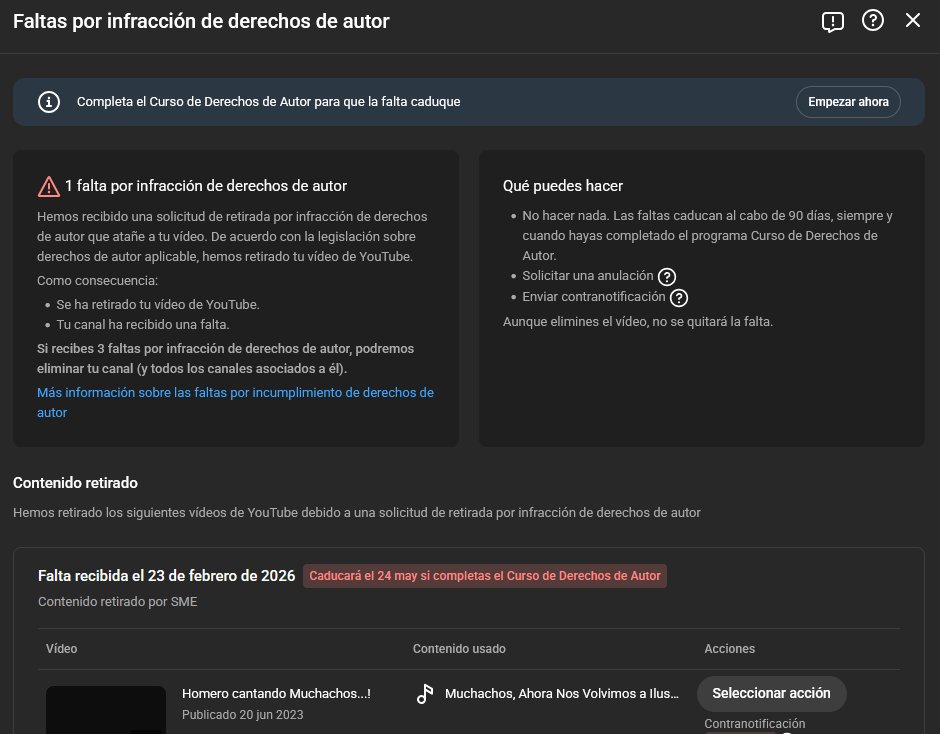 EY! <a href="/TeamYouTube/">TeamYouTube</a> WTF is wrong with you now?
Derechos de autor por una canción popular que llevan usando CIENTOS DE CANALES desde hace 4 años?!
<a href="/sonymusic/">Sony Music</a> FUCK YOU. Persiguiendo a un canal pequeño por una canción que ni siquiera es de ustedes!? "Muchachos" fue registrada por Sony?