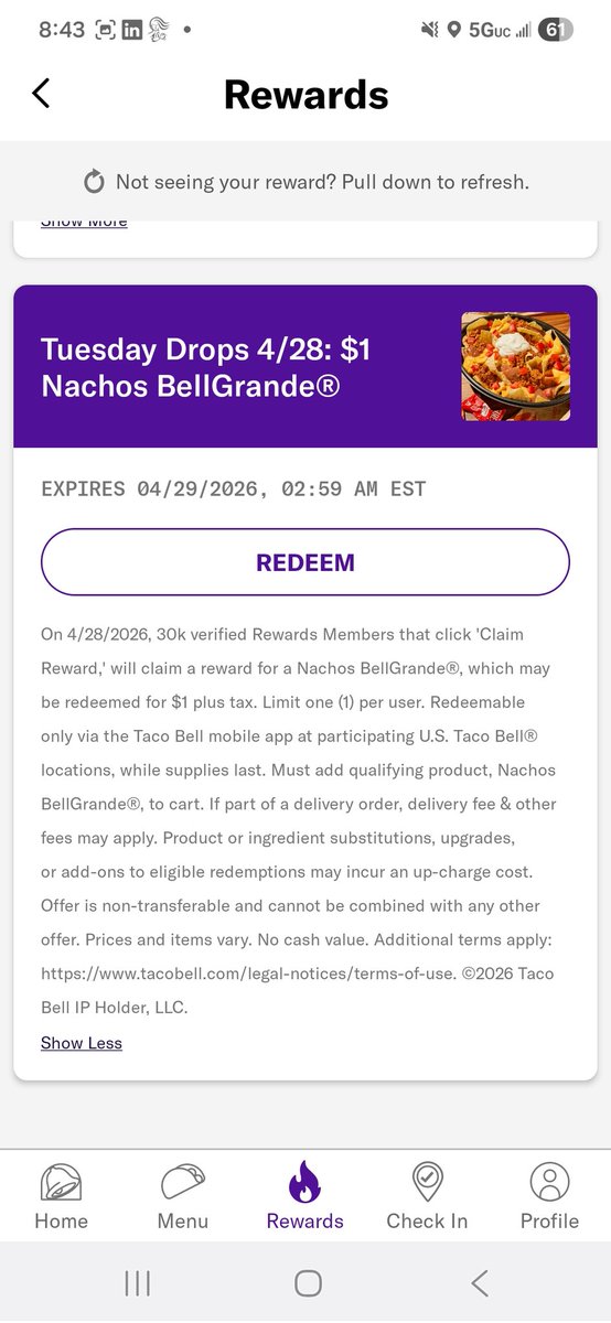 JonHulett's tweet photo. @tacobell When I'm looking for you to honor that dollar crunchwrap a hundred miles anywhere near me... LITERALLY 

And you be like
NAH. https://t.co/2nLq16Nd92