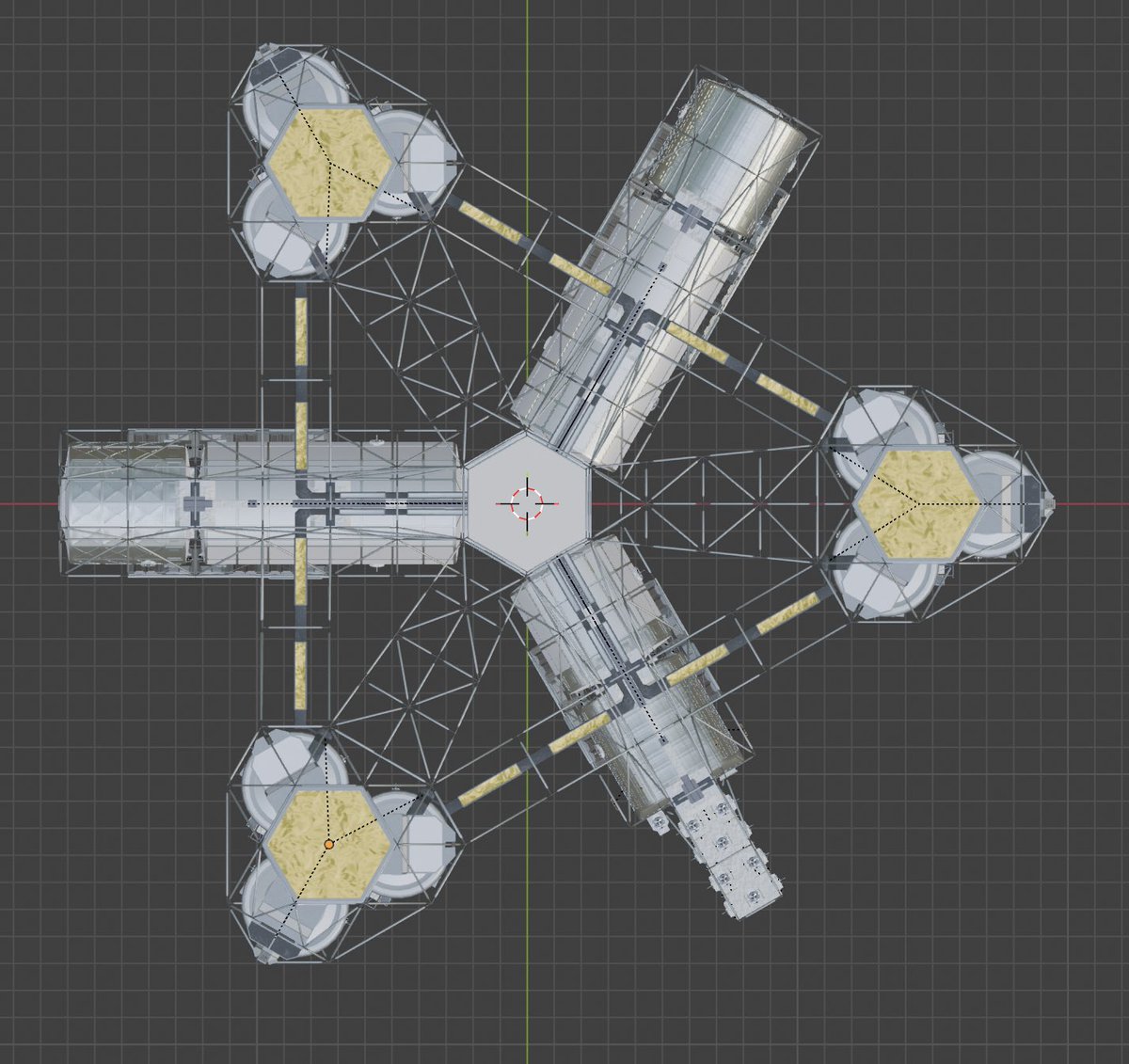 wenchance's tweet image. Things really starting to come together now with the Hail Mary

Still lots of work left to do:
Some part refinement, forward shield, Canadarm-type arm, more handles + grapple fixtures, decals &amp;amp; other detail work

Quite happy with things so far!

#ProjectHailMary 
#toughsf #scifi