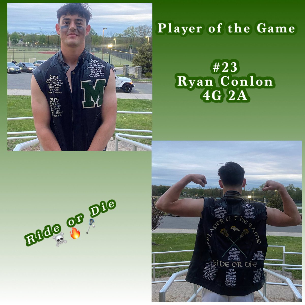 StangsLax's tweet photo. 🐎With our victory over Jefferson 11-9 - Sr. #23 Ryan Conlon earns “The Vest” - Let’s Go!!-Ride or Die ☠️🔥🥍 @MustangsMTHS @bigstatesports @MontvilleTAP @dailyrecordspts @MontvilleTwpSch @MTHSStampede @MTHSAthBoosters @MikeKinneyHS @MikeGurnis https://t.co/mtgmppovIX