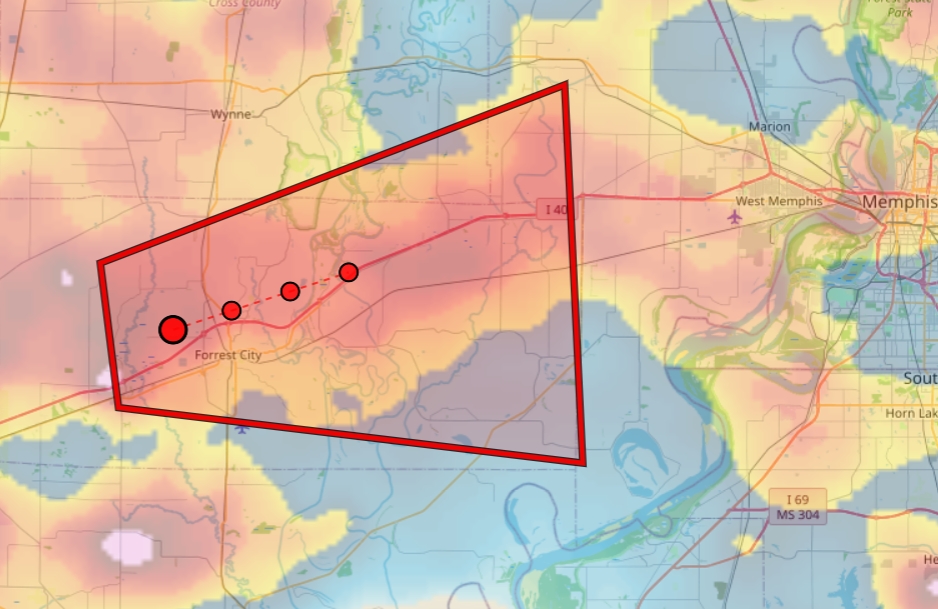 Tornado warning has been issued for Crittenden, Cross, and St. Francis counties, #Arkansas. 🌪️

radar indicates rotation showing a potential tornado forming, currently heading toward Memphis. damaging winds likely. so seek shelter if you are in the warning.