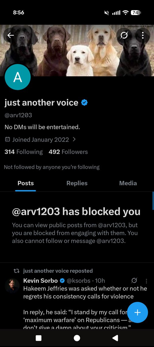 noneofyabust's tweet photo. @arv1203 @GavinNewsom Called me a bot then blocked me 😭 https://t.co/rxutJgLnu9