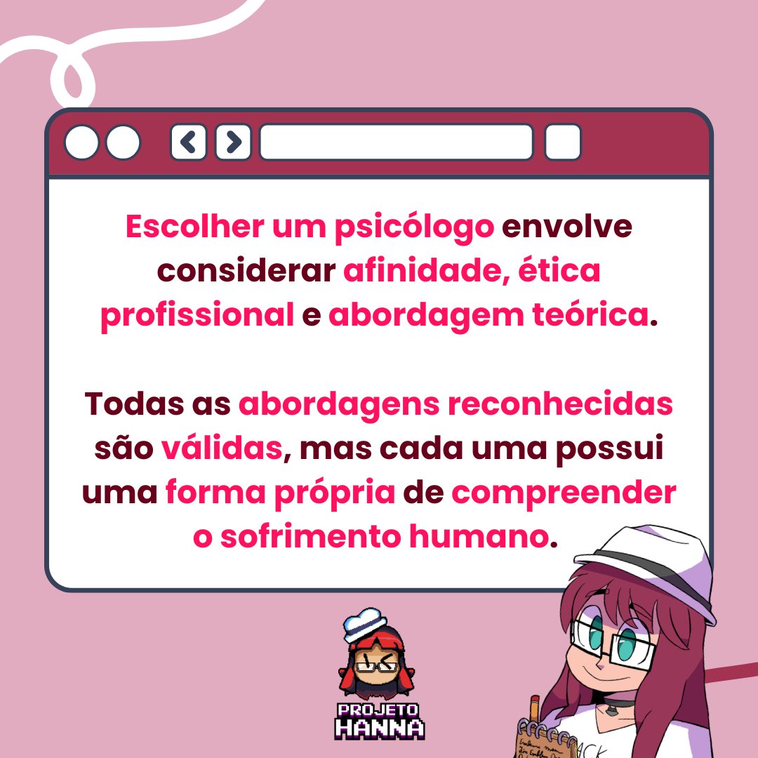 Projeto_Hanna's tweet image. [SAÚDE MENTAL - como escolher um psicólogo]

Mais um post sobre saúde mental!!

Hoje, trazendo dicas de como você pode escolher um profissional de psicologia para seu atendimento

Texto por @clabtlh

#saudemental #psicologia #tecnologia