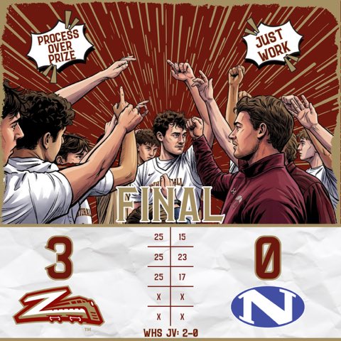 WHSVBALL's tweet photo. Zephs get a huge 🧹Sweep🧹against Nazareth tonight on day 2 of Senior Night, after yesterdays suspended match #lightgate https://t.co/47BjBhOzE8