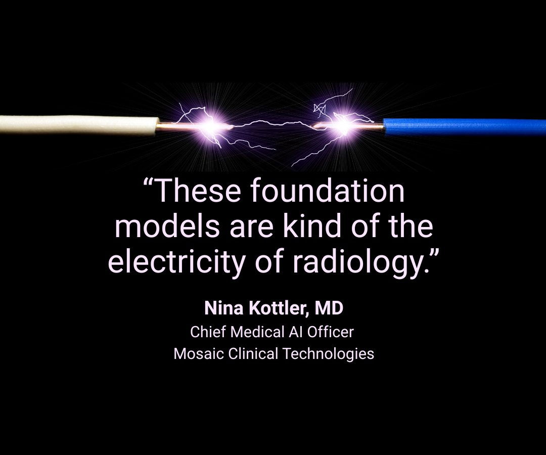 Applied_Rad's tweet image. Foundation Models Emerge as the “Electricity” of Radiology AI: a discussion with Nina Kottler, MD, Chief Medical AI Officer at Mosaic Clinical Technologies.

Learn more about the spark 🔌 bit.ly/4uBgFfd 

#Radiology #HealthcareInnovation #AIinHealthcare #AIinRadiology