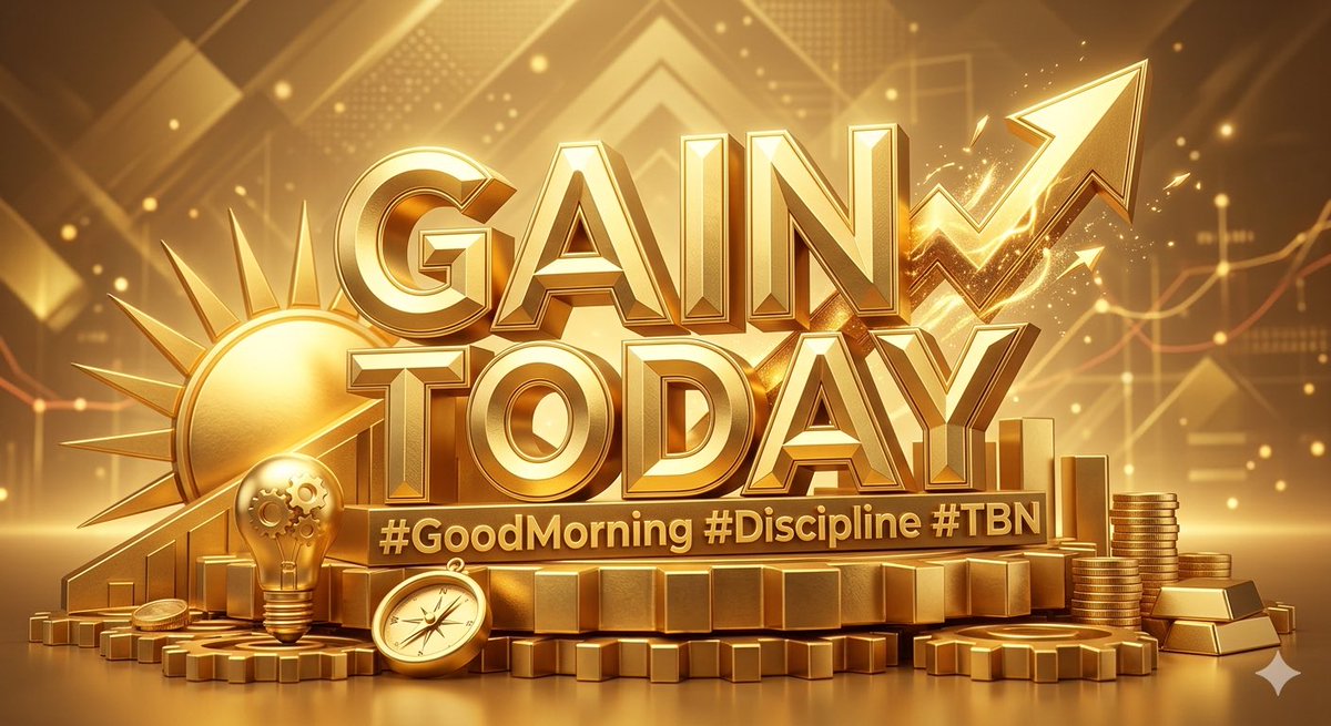 socialmediatbn's tweet image. "Rise and shine! ☀️ Today is another day to turn insights into action. Wishing you all a day full of progress and positive momentum. Let’s get to work! #GoodMorning #Discipline #TBN" make a image in 3d gold for gain today